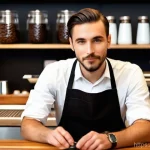 Home 10 바리스타 자격증으로 자신만의 커피 브랜드 만들기 - **Prompt 1: The Artisan Barista's Reflective Moment**
A close-up, medium shot of a focused baris...