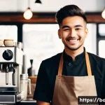 Home 13 바리스타 자격증 취득 비용 - **Prompt:** A cheerful and professional young barista, wearing a neat, clean uniform with a barista ...